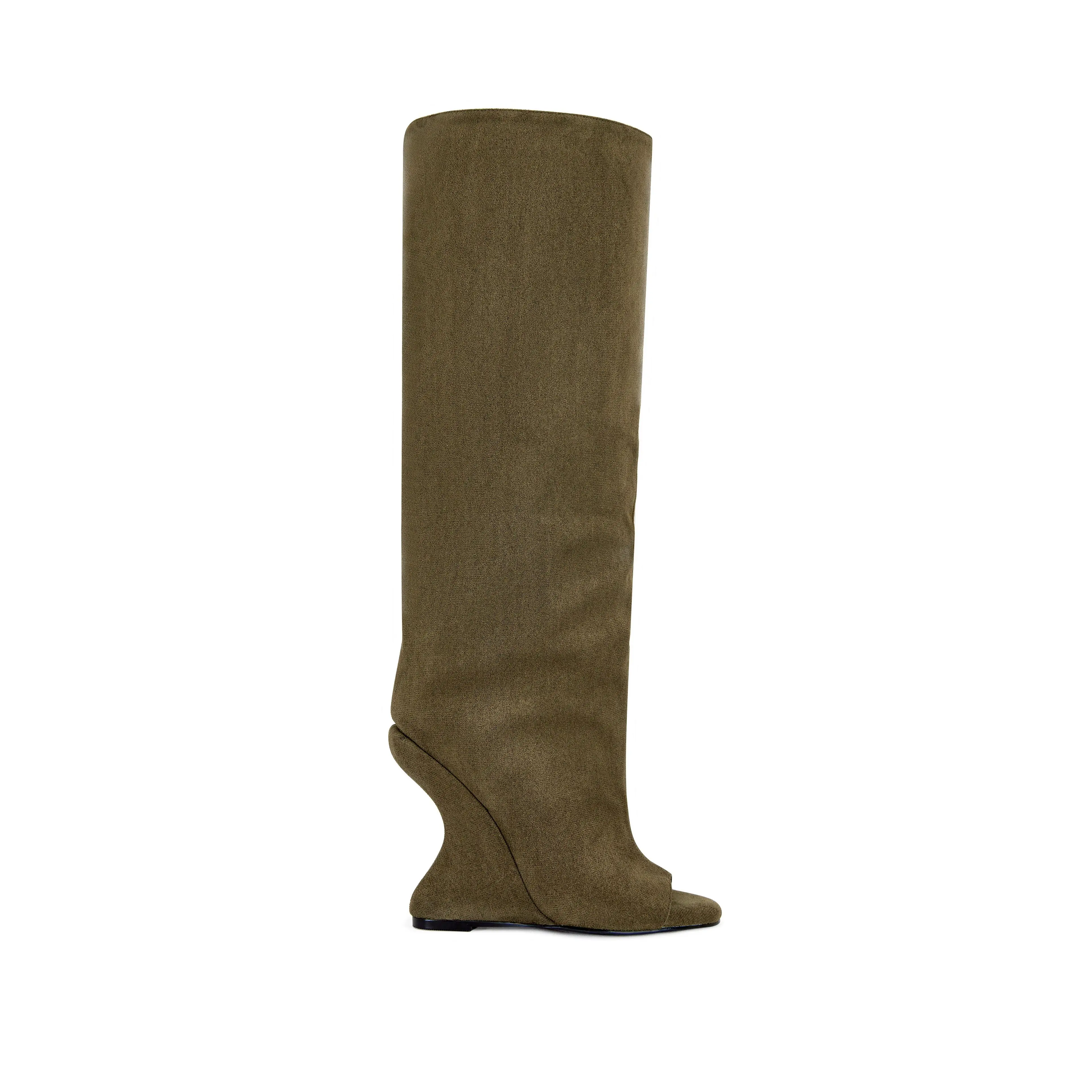 VINCENT-OLIVE PEEP TOE WEDGE SLOUCH BOOT