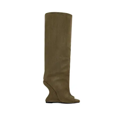 VINCENT-OLIVE PEEP TOE WEDGE SLOUCH BOOT