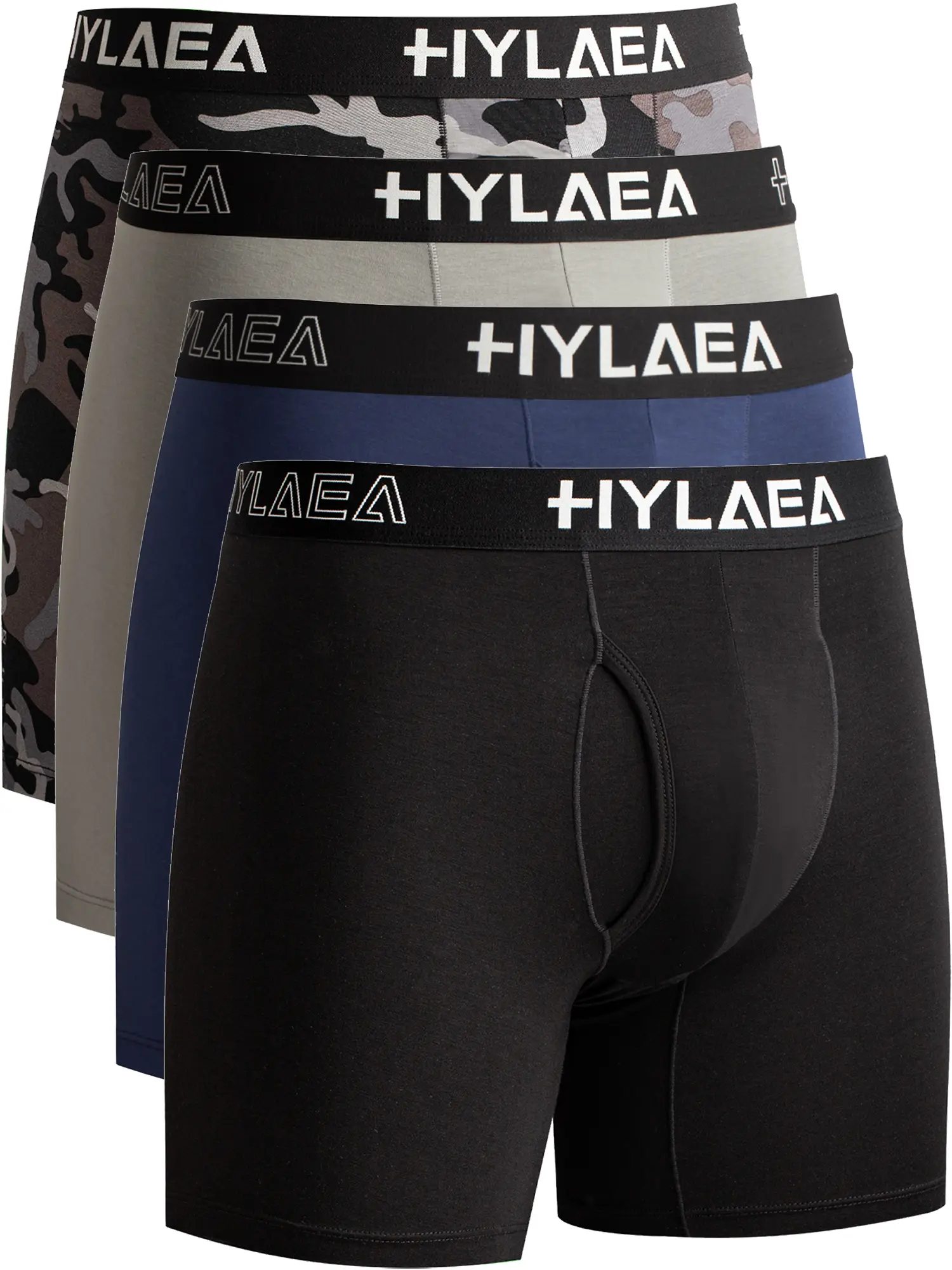 Hylaea Value 4-Pack Camouflage Bamboo Men Underwear, Ultra Soft Stretch Anti-Rub Boxers, Daily & Workout Must-Have for Guys