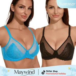 【Maywind】 Two piece set Minimizer Bras for Women Enchante Full Coverage Underwire Bras Plus Size Lifting Floral Lace Brafor Heavy Breast 38DD Size Comfortable Stylish Fitire Style Womenswear Breathable Sheer Basic Solid Everyday summervibes