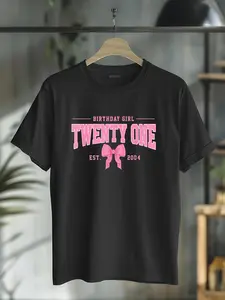 100% Cotton 21st Birthday Decorations Coquette Bow Twenty One Birthday T-Shirt