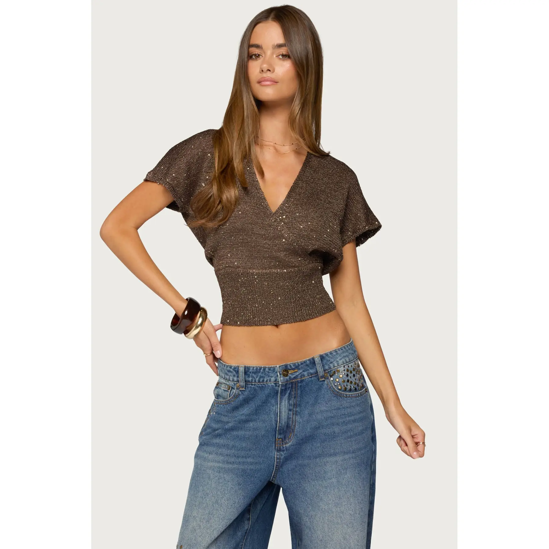 Shirah Backless Sequin Knit Top