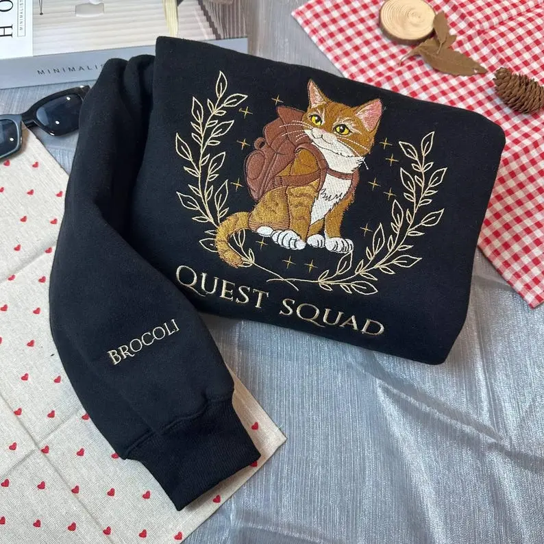 Vintage Quest Squad Broccoli Embroidered Sweatshirt, Onyx Storm, Basgiath War College, Dragon Rider, Bookish Gift, Romantasy Book Lover