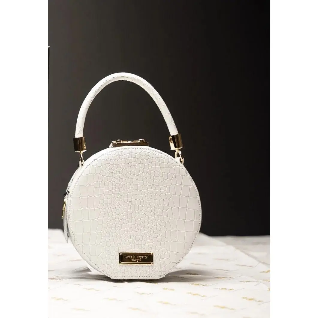 Women's The Mini Luxe White Leather Handbag - Gold Accents, Elegant Minimalist Chic Design, Elegant Minimalist Handbag