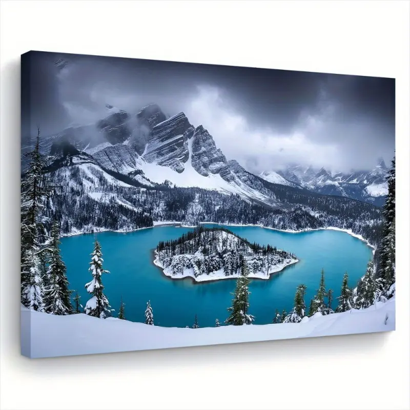 A Quiet Winter Oasis Canvas Art Print with Wooden Frame, Snow Mountain and Blue Lake Scenery, Ready to Hang on Living Room, Bedroom, Kitchen Walls - Ideal Gift for Nature Lovers, Mountain Wall Art