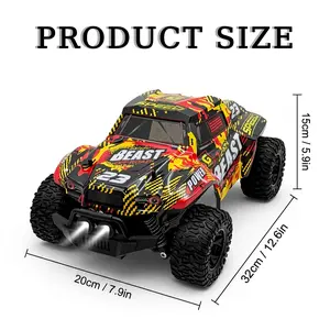 1:14 High Speed Remote Control Off-Road Truck, 45 KM/H RWD RC Monster Buggy with LED Headlights, 27000 RPM Powerful Motor, Shock Absorbing Suspension, All-Terrain Rubber Tires, 2 Rechargeable Batteries, Perfect Birthday Christmas Hobby Gift for Boys Kids