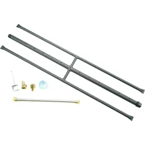 Rectangular Gas Fire Pit and Fireplace H-Burner with 3 Pipes (36 Inch)
