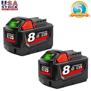 2 Pack Replacement for Milwaukee M18 Battery 8.0Ah - 18V Lithium-ion High-Capacity Power Batteries, Compatible with 48-11-1860, 48-11-1850 & More Cordless Tools