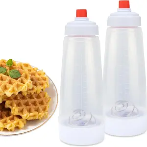 2-Piece Pancake Batter Dispenser Set (includes Stirring Ball), 1000ML Silicone Squeeze Mixer, Stable Base & Leak-Proof Seal, Ideal for Crepes, Waffles, Muffins