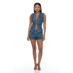 Up To No Good Denim Short Set - Medium Wash