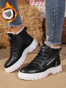 Women's Fashionable Lace Up Platform Sneakers, Casual Comfortable Round Toe Boots for Daily Wear, Female All-match Trend Shoes for Fall & Winter