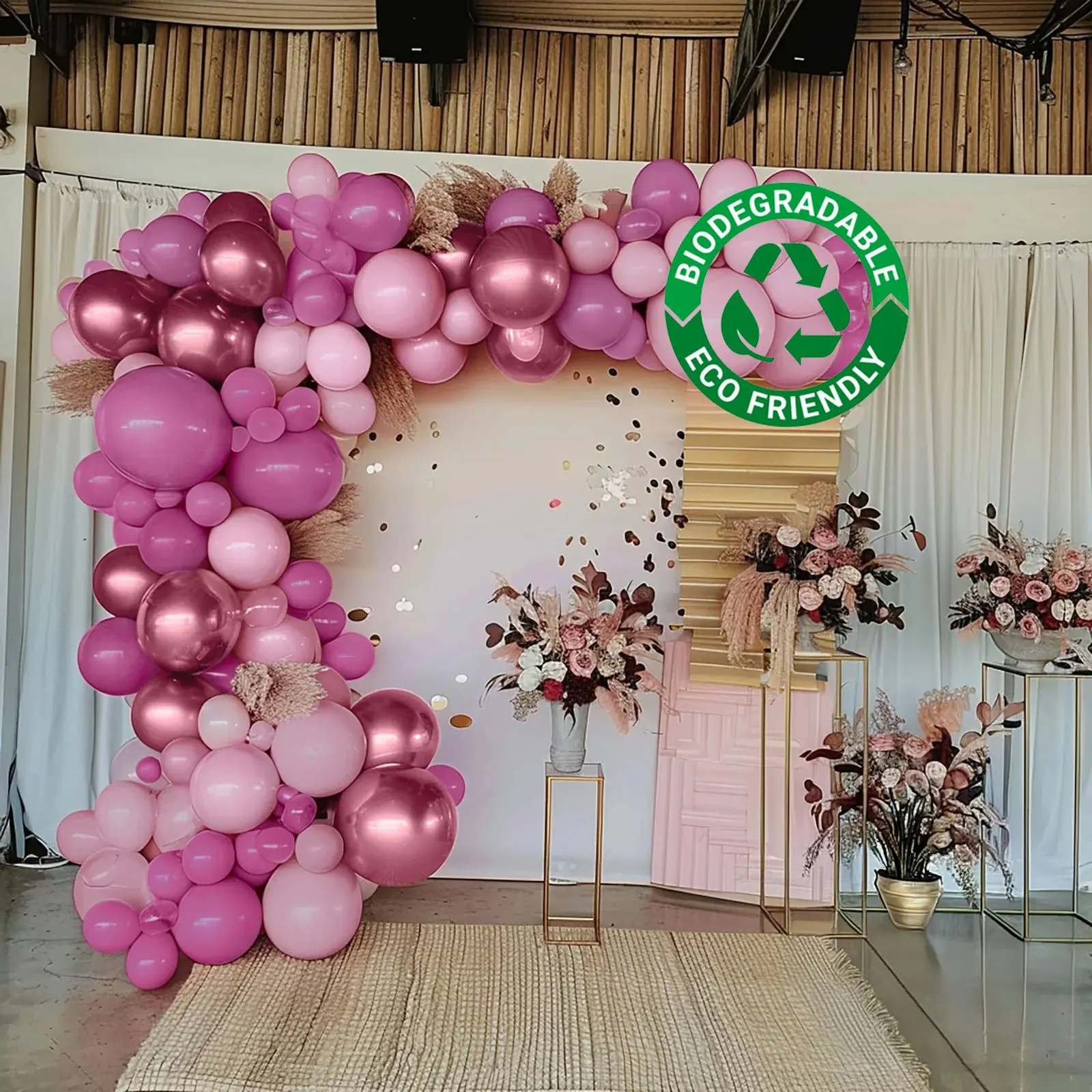 94-Piece Rose Gold Blush Pink Biodegradable Latex Balloon Garland Kit - Thick Multi-Size Balloon Arch for Baby Shower, Birthday Party, Photo Booth Props, Hanging Decor, Ceiling Decorations (Helium-Compatible)
