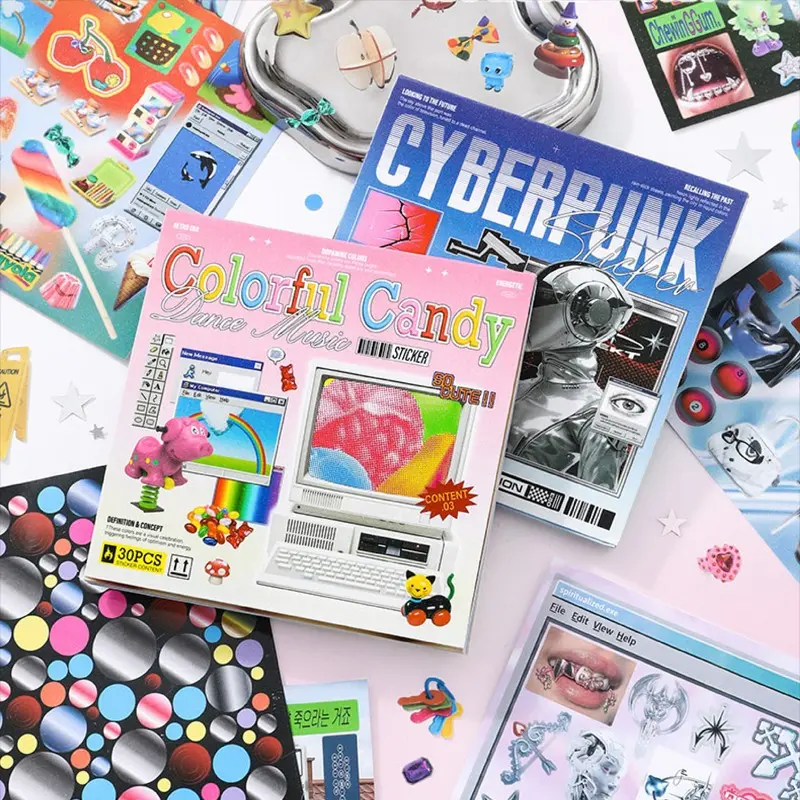 30 Sheets Retro Future Sticker Book, Decorative Stickers, Sticker Collage Pack, Journal Stickers, Scrapbooking, Time Collision Handwriting Material, Creative Scrapbook Decoration, Theme Stationery DIY Photo Album Greeting Card