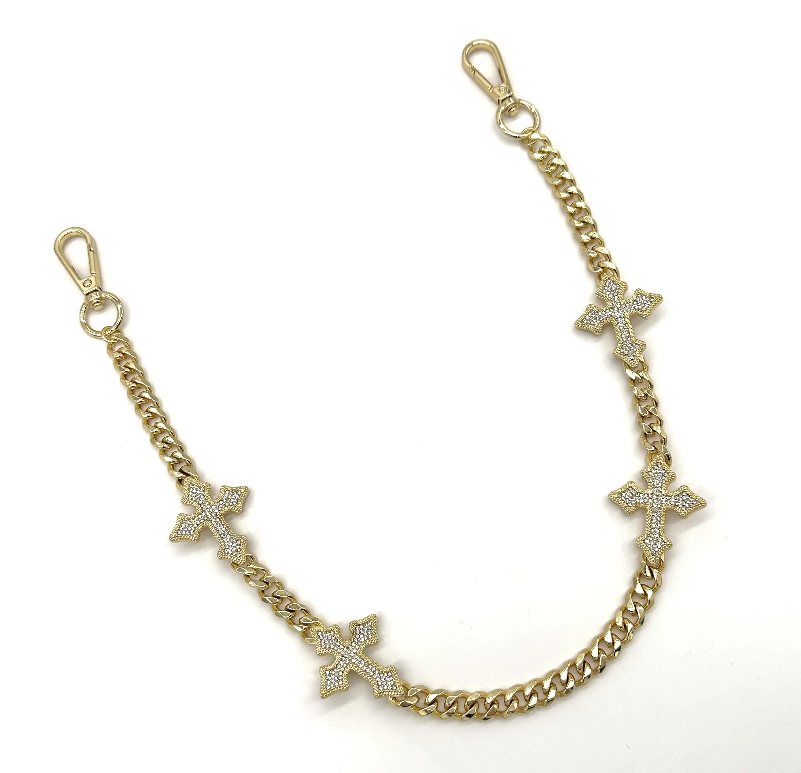 Gold Silver Cuban ICED-OUT Cross Gothic Streetwear Pants Chain Jeans Chain