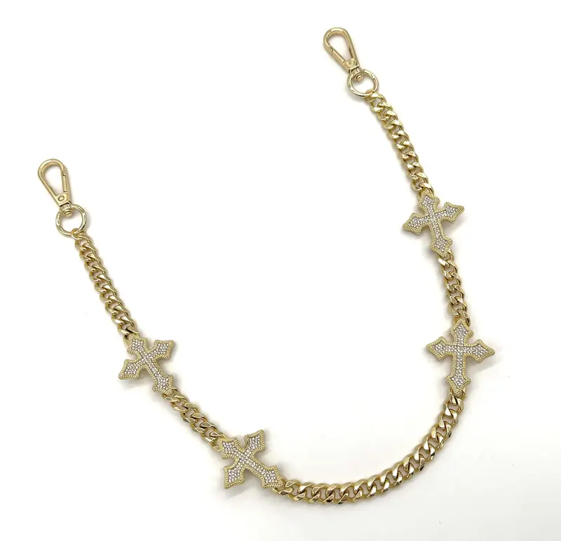 Gold Silver Cuban ICED-OUT Cross Gothic Streetwear Pants Chain Jeans Chain