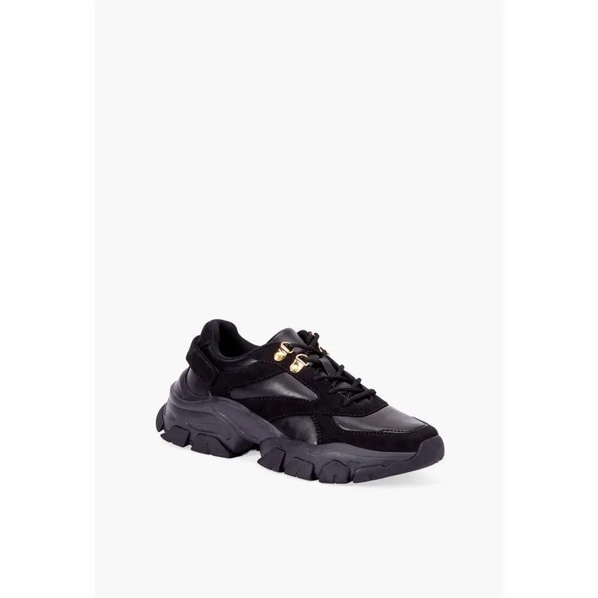 JUST FAB Women’s Gold‑Accent Faux Leather Hiker‑Style Sneakers – Trendy Lace‑Up Design Training Athletic
