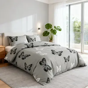 3pcs French Vintage Butterfly Print Bedding Set, (Include 1*Duvet Cover, Without Duvet Insert,2 *Pillowcases, Zipper Closure, Soft Fabric, Perfect Gift