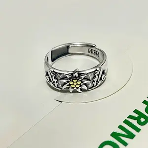 Fashion Silver Color Edelweiss Rings Armymen Veteran Ring for Men Women's Engagement Wedding Rings Anniversary Jewelry Wholesale