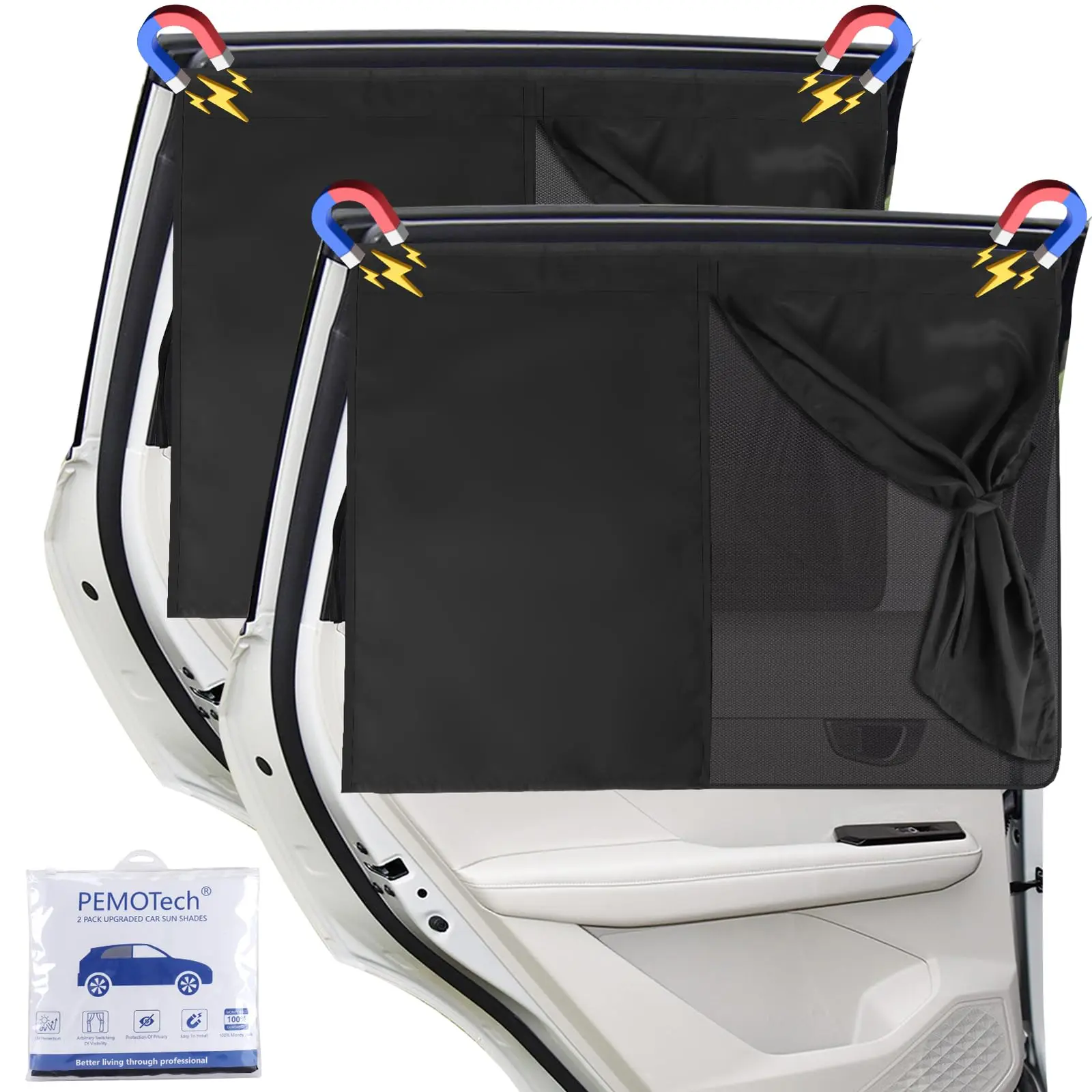 【Campagin】Car Side Window Sun Shades - 2 Pcs Magnetic Double Layer Curtain for Baby and Kids, Black Cover