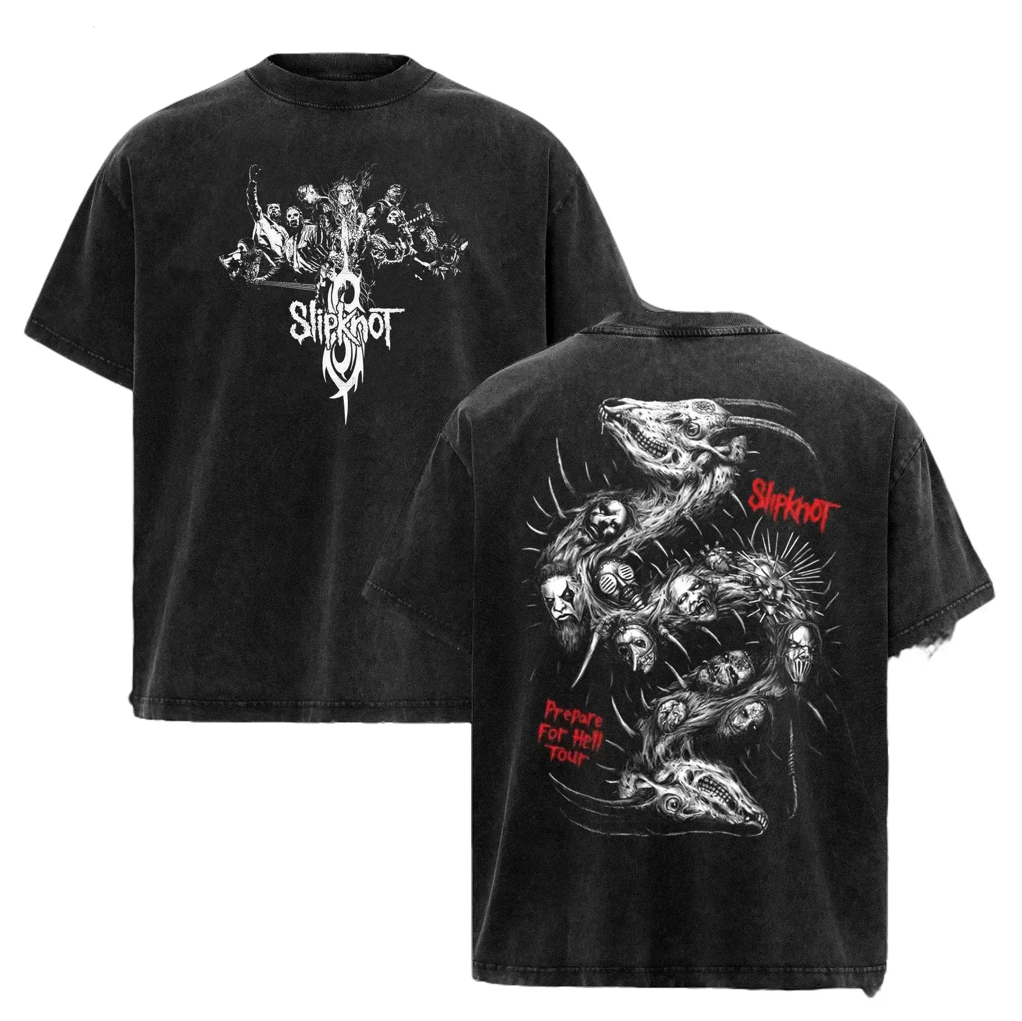 Vintage Slipknot Washed Tee & Hoodie - Prepare for Hell Tour 3, Casual Cotton Round Neck Simple Streetwear, Rock Metal Alternative Band Merch, 90s Grunge Aesthetic Trending Short-Sleeve Graphic Top