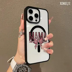 Leopard Mama Coquette Pattern Premium Magnetic Phone Cases for iPhone 17 Air 16 15 14 Pro Max 13 12 11 Plus Smartphone Shockproof Protection Acrylic Cover Cellphone Protective magsafe magnetic case Resistance Casing