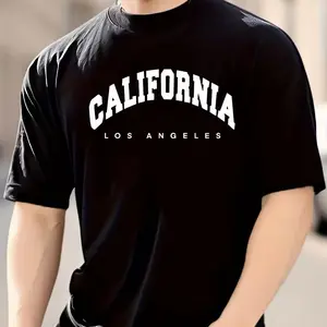Men's Casual Trendy California Graphic Print Comfortable Crew Neck Short Sleeve T-shirts Summer Top Tees Los Angeles Edition