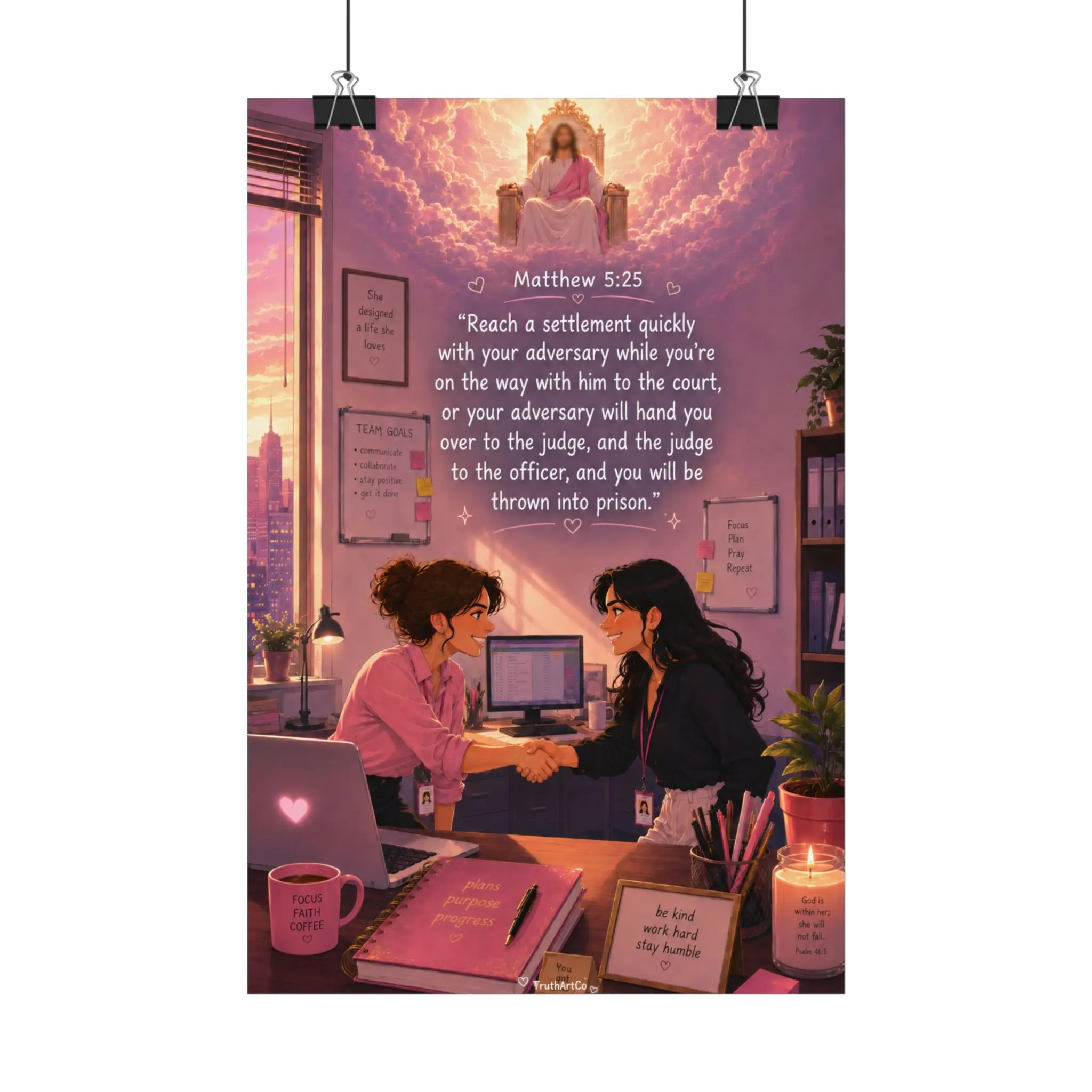 Settle Matters Quickly Christian Satin Poster | Matthew 5:25 Wall Art