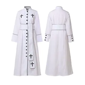 Halloween Vintage Cruciform Decoration Priest Robe, Featuring a Cruciform Pattern for a Unique Look. This Mysterious Black and White Priest Set IsReliable for Gothic Weddings, Vintage Balls, Cosplay, Halloween, Carnivals, Christmas, Anime Conventions, and