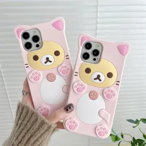 apply to-Cute Rilakkuma Bear For 17 Pro max 16 15 14 13 12 Mini 11 Pro Max Xs XR  Plus SE Kawaii Cat Silicone Soft Cover Case