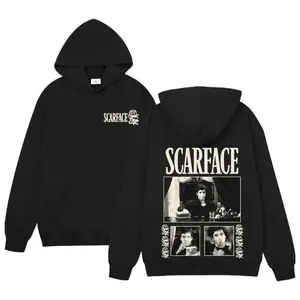 🎬[Graphic Hoodie] Classic Scarface Hoodie – Tony Montana Al Pacino Graphic Pullover, Cozy Oversized Crewneck Sweatshirt, Forgiveness Movie-Inspired Streetwear, Black Casual Cotton Hoodie for Men & Women, Viral TikTok Fashion Pullover