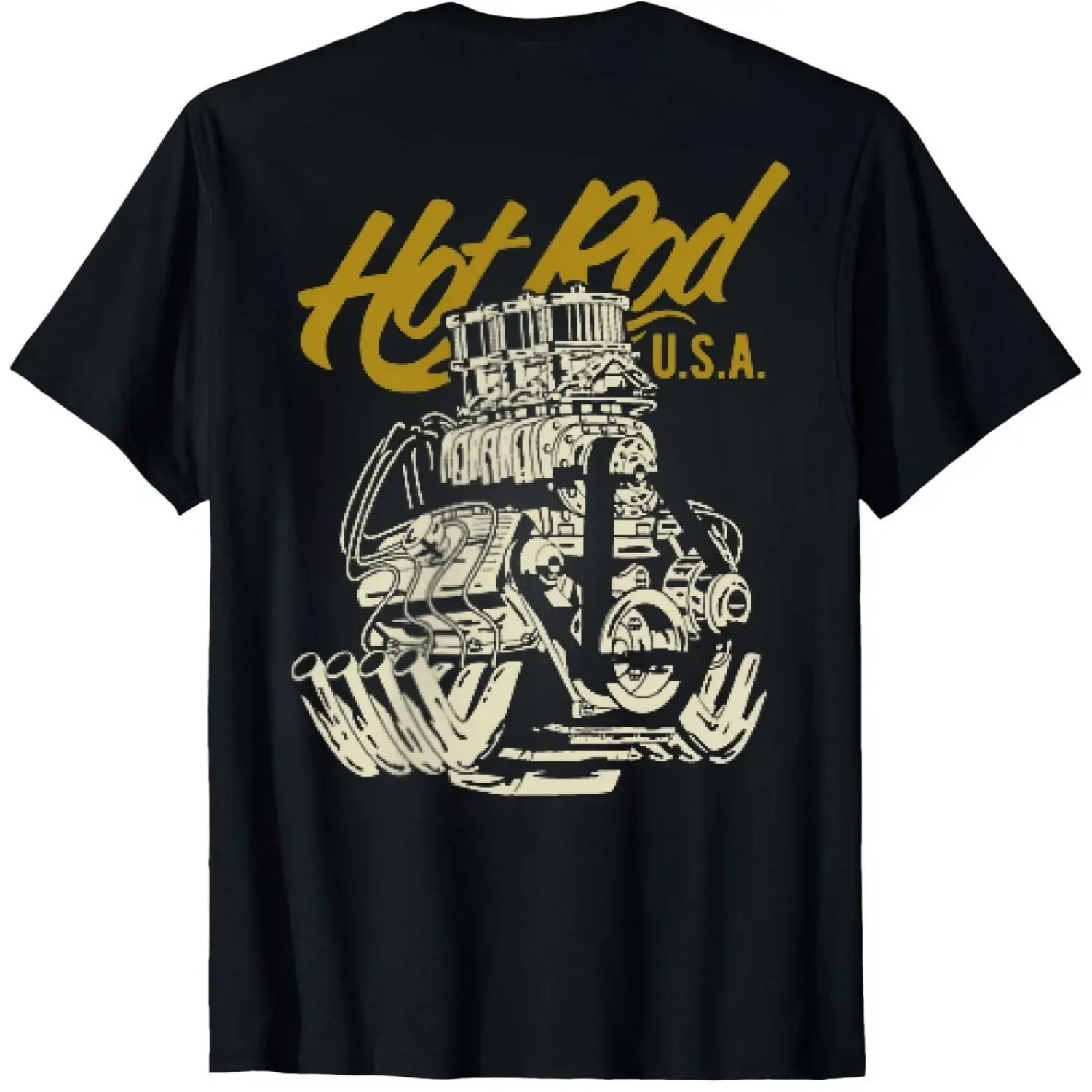 Hotrod Dragster Race Car Muscle Car Engine Cartoon Gift Unisex T-Shirt (On Back)