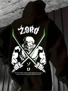 Men'S & Women'S Anime Ninja Tactical Hoodie - Retro Japanese Manga Graphic Sweatshirt with Crossed Swords & Zoro Text, Loose Fit Streetwear Pullover, Vintage Snowman Chill Out T-shirt vintage style top t-shirt casual menswear anime gift