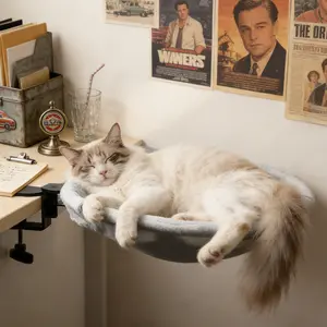 Cat hammock, durable desktop bed for workspaces, gamers, and office staff. High-quality, sturdy, and comfortable, easy to set up, supports up to 45 lbs. Perfect for cat companionship—a must-have for cat lovers.