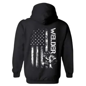 Welder American Flag Hoodie – Patriotic Welding Hoodie for Hardworking Men and Women, Perfect Workwear Gift for Blue-Collar Workers and Metal Fabrication Lovers