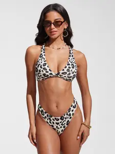 CRZ YOGA Twist Front Bikini Tops for Women - Padded V Neck Criss Cross Back Triangle Sexy Swim Bathing Suit