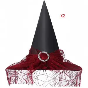 Witch Hat for Halloween Costume Party Large Brim Cosplay Accessory for Women MenWizard Costume Accessory 2 Pack