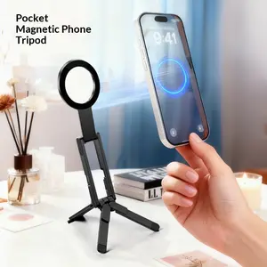 Cross-border new explosion magnetic tripod desktop folding mobile phone holder lazy portable folding live broadcast photo holder