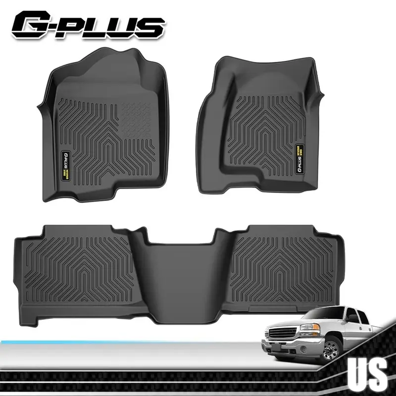 G-PLUS Upgraded TPE Floor Mats for 99-24 Chevy Silverado GMC Sierra Crew Cab, All Weather Protection, Salt-Ready Floors, Front & Rear Anti-Slip Waterproof Liners, Easy-to-Clean Truck Accessories, Stuff for Truck, Car Accessories Interior