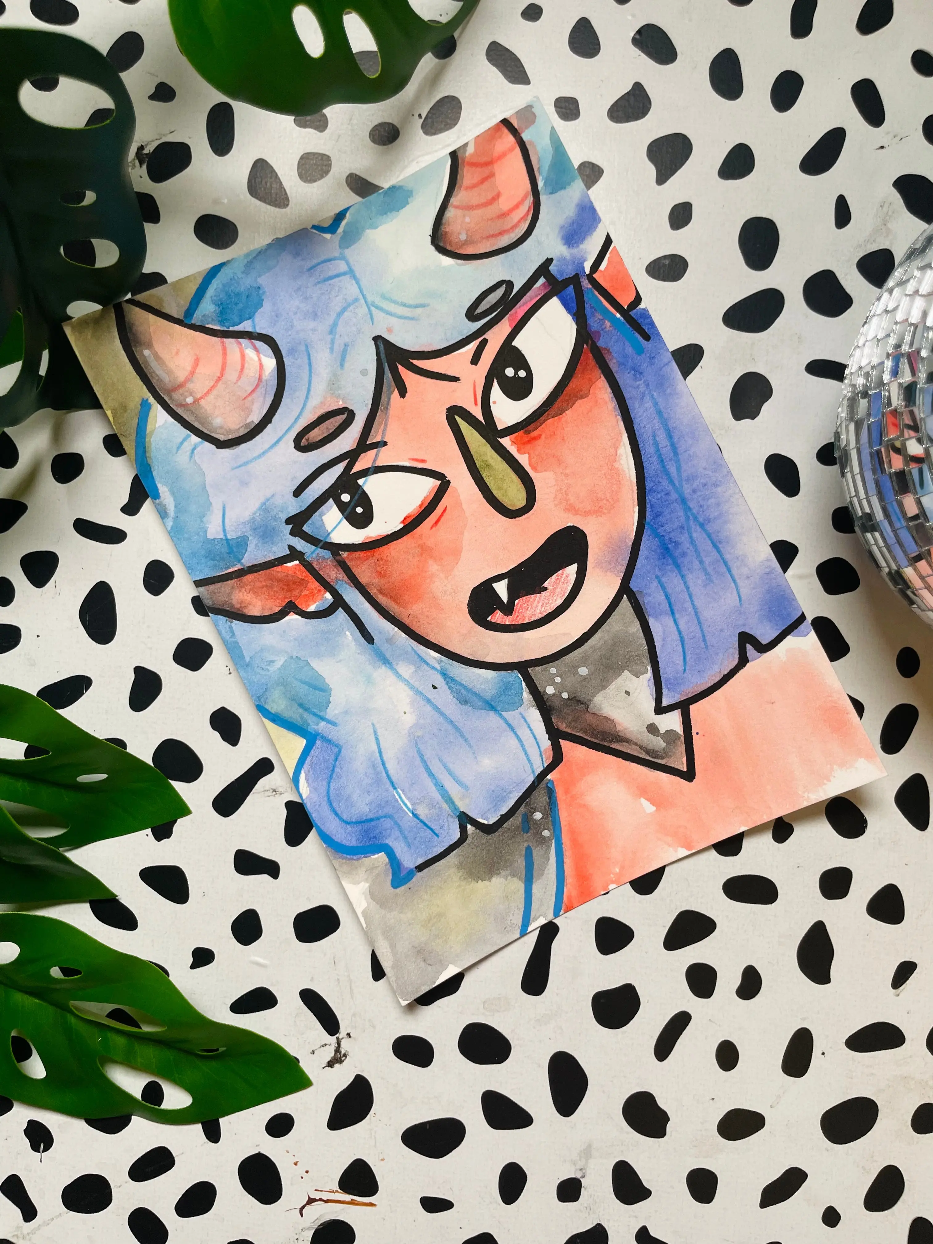 Adopt an Orc Girl, 5x7 inch original watercolor and ink painting