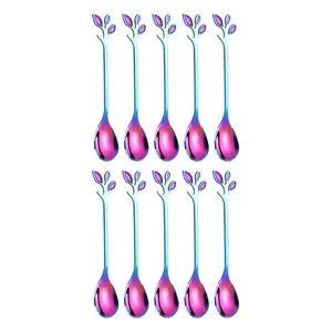 10pcs Creative Stainless Steel Unique Leaf Shape Coffee Stirrers, Kitchen Accessories, Tableware, Utensils, Wedding Party Favors, Camping Picnic Gifts, Dessert Cake Spoons