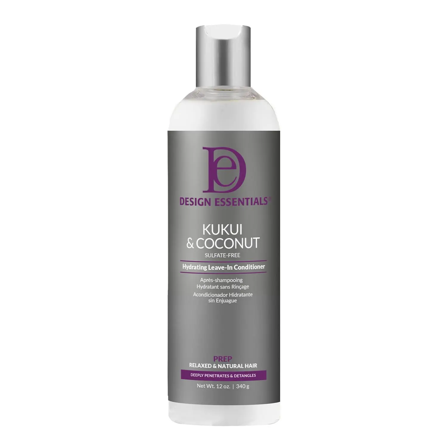 Design Essentials Kukui & Coconut Hydrating Leave-In Conditioner - Sulfate-Free Haircare for Post-Shampoo Use, 12 oz Gentle Haircare to Hydrate & Lock in Moisture, Hydration Boost, Liquid, Kukui Oil, Conditioning