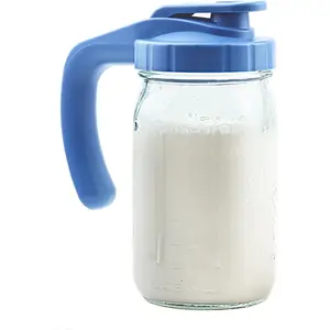 Breast Milk Pitcher, 32oz Mason Jar Pitcher with Pour Spout Lid & Leak Proof, 1 Quart Breastmilk Storage Container for Sun Lemonade & Iced , Blue