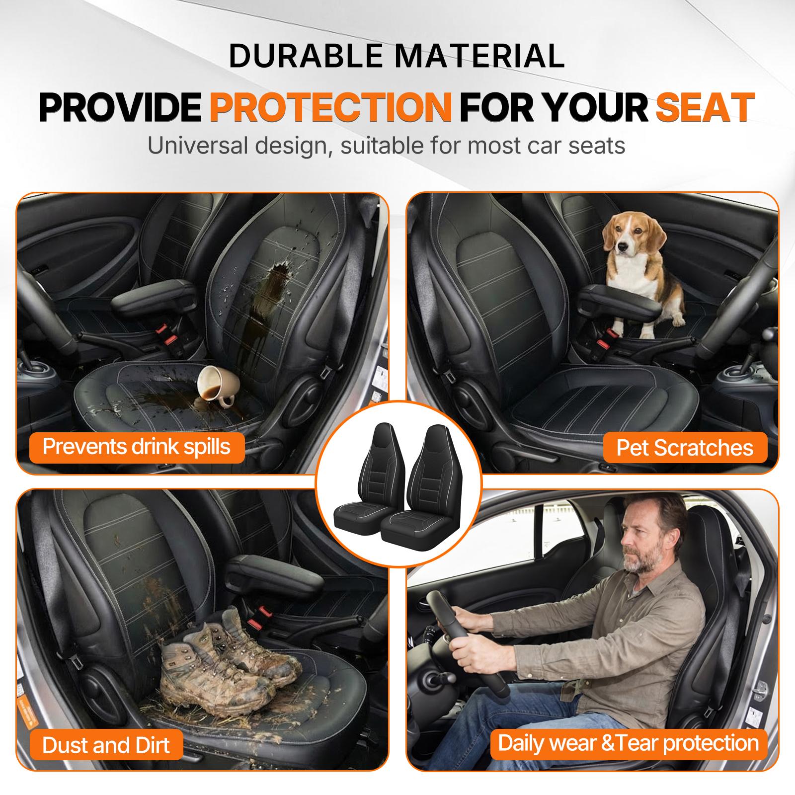 AUTOYOUTH PU Leather Car Seat Covers 2PCS Universal, Black Sport Design, Waterproof Front Seat Protectors, Universal Fit for Cars SUVs Trucks High Back Seat, Airbag Compatible, Car Interior Accessories