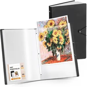 Art Portfolio Binder Fits 11"x17",40 Pockets Art Folder with Clear View Pages, 80 Sheets Presentation Binder for Artists and Students (Black)