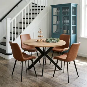 HIPIHOM 5 Piece Dining Room Set, Round Sintered Stone Table & 4 Leather Chairs,Scratch-Resistant & Durable Carbon Steel Frame, Premium Furniture for Quality Family Dining & Kitchen Decor