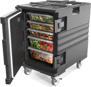 ROVSUN Hot Box Food Warmer, Insulated Food Pan Carrier w/Lockable Wheels Double Buckles and Handles, Stackable Hot Boxes for Catering Restaurant Canteen Family Party