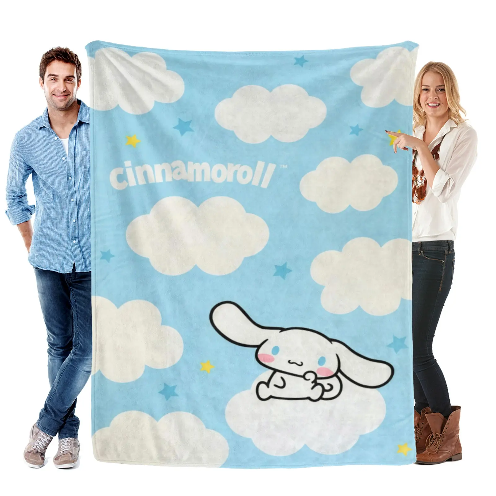 [Summervibes] Sanrio Sky Blue Cloud Character Cinnamoroll Blanket - Wrinkle Resistant Plush Fabric, Sweet Decor For Girls Dorm Bedroom, Coordinate With Cinnamoroll Bedding