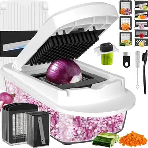 8 Blade All-in-1 Vegetable Chopper Mandoline Slicer with Container, Food Chopper, Onion Chopper, Veggie Cutter for Salad, Kitchen Gadgets Accessories Essentials, White kitchen organization