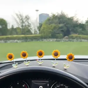 Sunflower Design Car Ornament, 5pcs Cute Car Dashboard Decoration, Car Interior Decoration Accessories for Women & Girls, Car Accessories, Car Trinkets