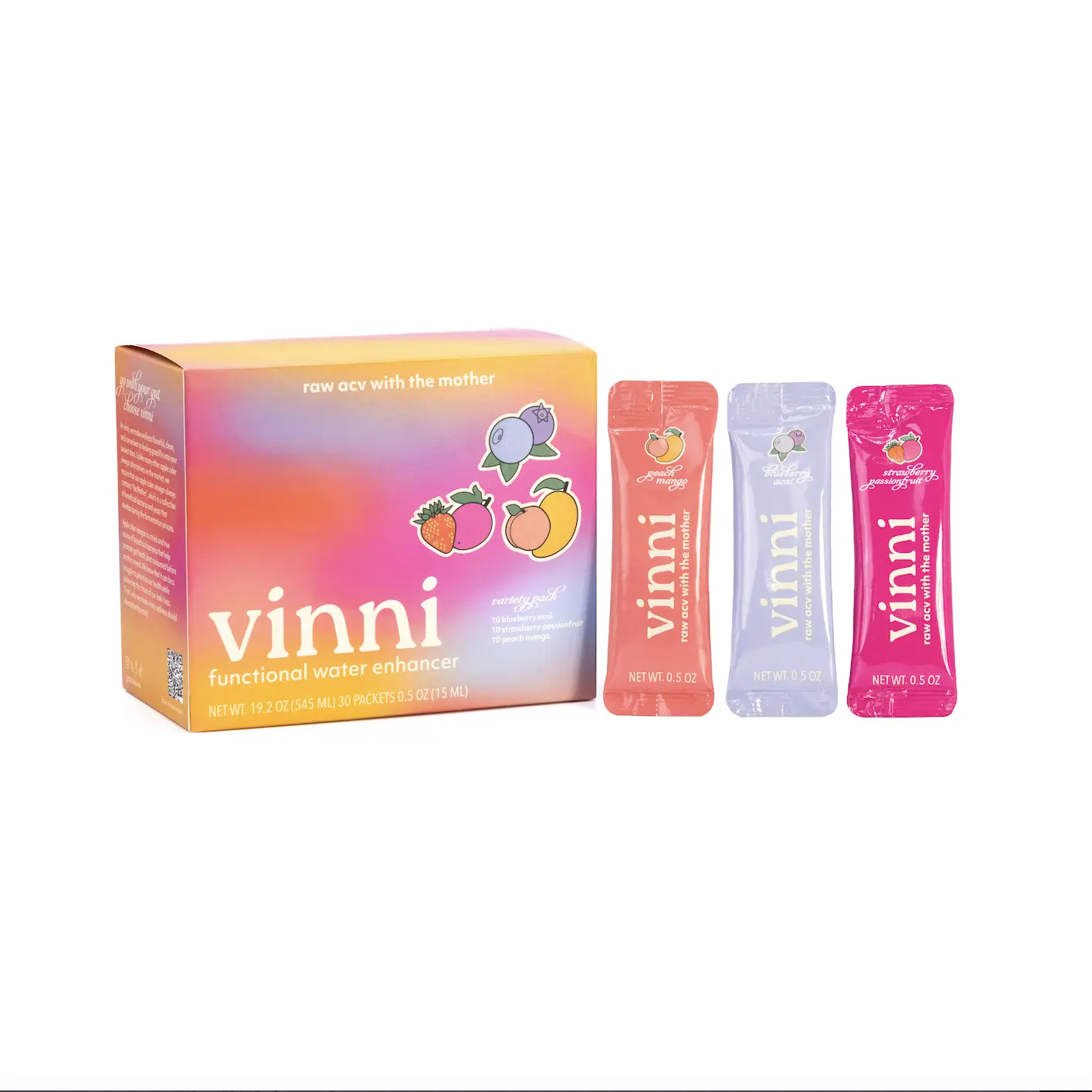 Vinni Apple Cider Vinegar, Variety Pack of 30 Individual Liquid Stick Packs